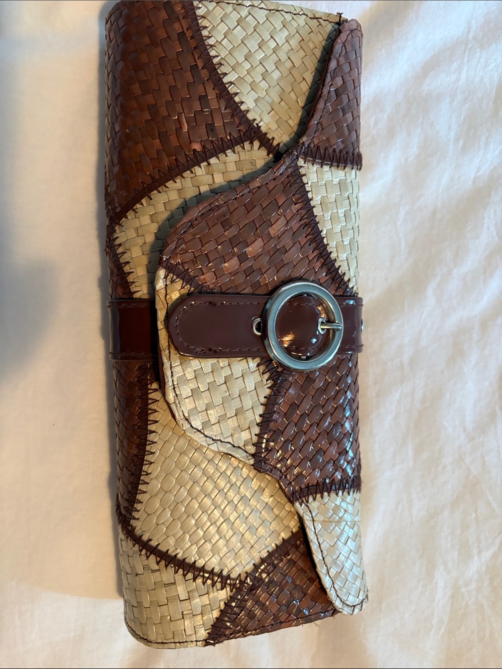 Woven Patchwork Brown & Cream Clutch